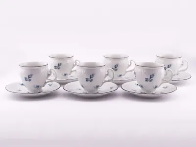 Zdjęcie produktu dla Thun 1794 Bernadotte, filiżanki i spodki 240 ml, niebieskie róże, Thun, 6 szt