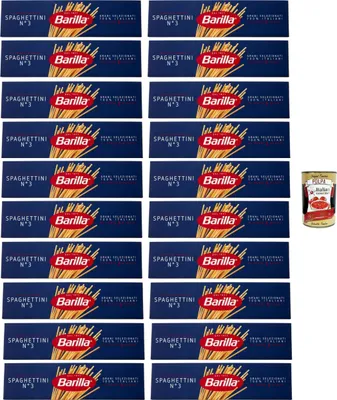 Produktbild von 20x Barilla Spaghettini n° 3, Pasta 100% italienisch Nudeln aus Hartweizengrieß 500g Packung + Italian Gourmet Polpa di Pomodoro 400g Dose