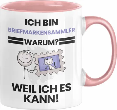Produktbild von Briefmarkensammler Geschenk Tasse Lustiger Spruch Ich Bin Briefmarkensammler Warum Weil Ich Es Kann Geschenkidee Bester Briefmarkensammler Geburtstag Kaffee-Becher (Rosa)
