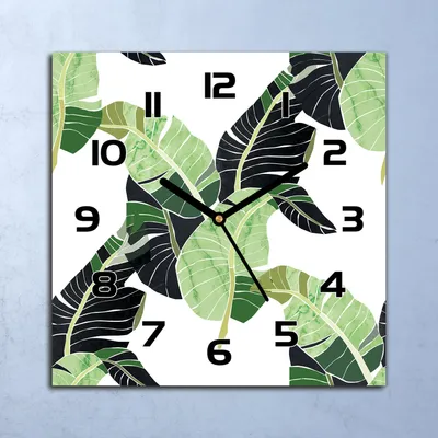 Produktbild von Wanduhr Echt-Glas-Küchenuhr Palmblätter Exotisch Quarz 30x30 Deko Bilder
