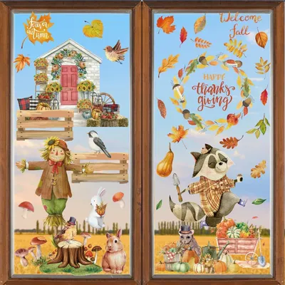 Produktbild von Fensteraufkleber Herbst Ahornblätter Erntedankfest 90 Stück PVC