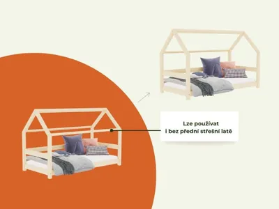 Obrázok produktu pre Benlemi Detská posteľ domček TERY s bočnicou 120x200 cm Prírodný Imitácia bez laku