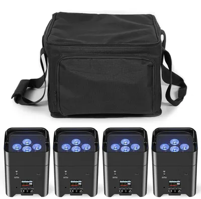 Image de Éclairage sans fil - Projecteurs de scène - Spots LED - Éclairage pour DJ - Éclairage pour fêtes - Lot de 4 avec sac de transport