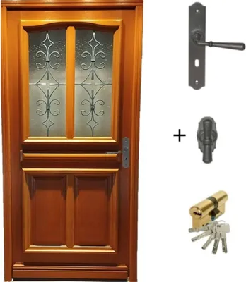 Image de Porte d'entree Bois vitree, Vauban, H200xL90 p.Gauche + Poignee Et Barillet (ref 010403RFP) Cotes Tableau