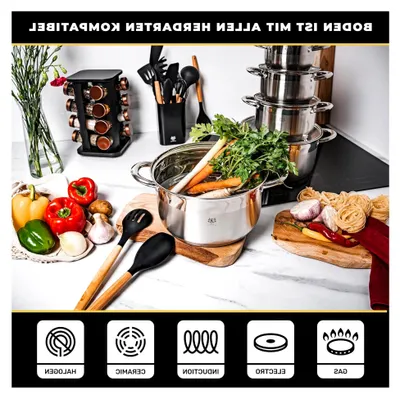 Produktbild von Edelstahl Kochtopf - 1,3 L - Ø 14 cm - Induktionsgeeignet für alle Herdarten - Topf mit Deckel - Suppentopf - Spaghettitopf