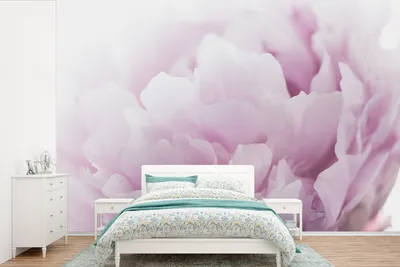 Produktbild von MuchoWow® Fototapete für Wohnzimmer oder Schlafzimmer Wandtapete Vinyl Motivtapete Nahaufnahme einer rosa Pfingstrose - 390x260 cm - Papiertapete
