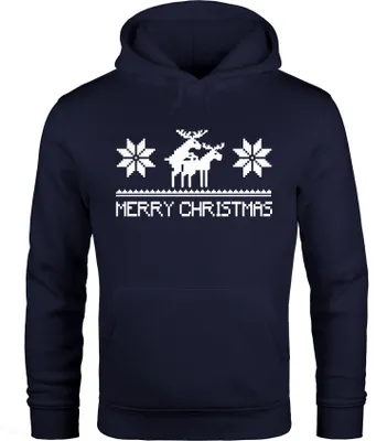 Produktbild von Ugly Christmas Sweater Hoodie Herren Kapuzen-Pullover Moonworks® navy 3XL