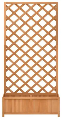 Obrázek produktu pro Zahradní truhlík s opěrnou mřížkou – květináč – masivní borovicové dřevo – 90 x 35 x 180 cm – pro popínavé rostliny – hnědá barva