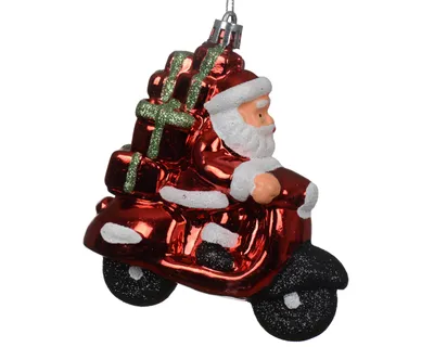 Produktbild von Christbaumschmuck Kunststoff 10cm Weihnachtsmann auf Roller Figur Rot