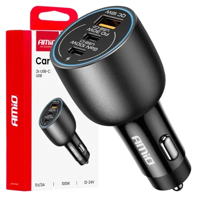 Obrázok produktu pre Autonabíjačka 2x USB-C + USB-A 12V 24V 100W AMIO-04371