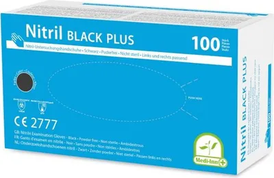 Produktbild von Medi-Inn Nitril black plus Einweghandschuhe schwarz puderfrei & latexfrei (Größe: L, 10 x 100 = 1000 Stück)