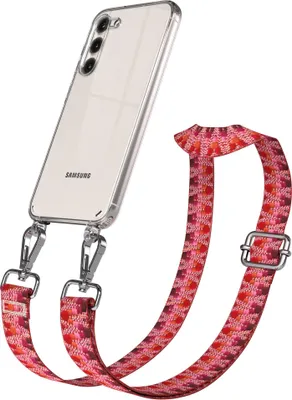 Produktbild von EAZY CASE Handykette - Verstellbarer Trageriemen kompatibel mit Samsung Galaxy S23 Plus, Handykordel mit transparenter Silikon-Hülle, Karabiner Silber, ZickZack Style, Band in Lila
