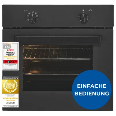 Produktbild von Exquisit Einbaubackofen, 67l Nutzinhalt, 8 Funktionen, Umluft, Energieklasse A, EBE367-U-120 mattschwarz