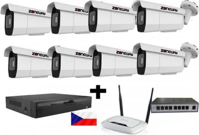 Obrázek produktu pro 5MPx H265 kamerový IP POE set ZONEWAY - 8x NC965-Z, NVR3016, router, POE switch 8 + 1| ZONEWAY 8-NC965-Z-3016