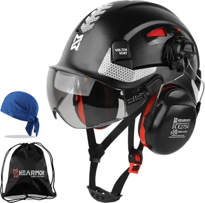 Zdjęcie produktu dla Kask ochronny 3-w-1 z ochroną słuchu i osłoną twarzy,   zgodnie z normą EN 397, w zestawie pokrowiec, przeznaczony do użytku w budownictwie i innych branżach