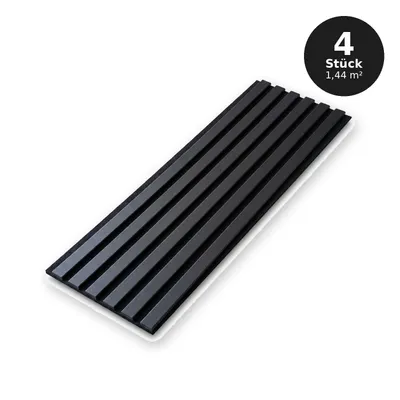 Produktbild von Lamellen Wandverkleidung 30x120 cm - Set 4 Stück (1,44 m²) - MDF Lamellen - Filz Wandpaneele - SCHWARZ
