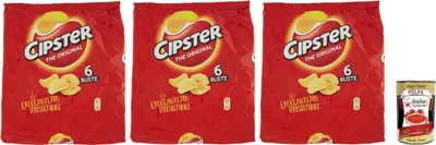 Produktbild von Cipster the Original, Chips di Patate Croccanti, Knusprige Kartoffelchips, leichter Geschmack und ikonische Form, 3x 132 g + Italian Gourmet polpa 400g