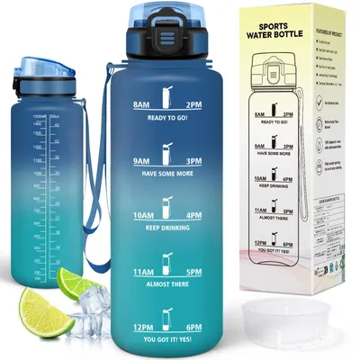 Produktbild von Motswedi Trinkflasche 1,5l mit Filter, auslaufsicher, Sportflasche Blau-Grün