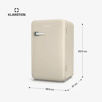 Produktbild von Klarstein Audrey Evo 90L Retro Mini Kühlschrank - Leise 40 dB, Kompakter Kühlschrank Klein mit Verstellbaren Füßen, Wendetür, Mechanischem Thermostat, Creme, Ideal für Schlafzimmer und Büros