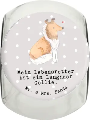 Produktbild von Mr. & Mrs. Panda Dose Langhaar Collie Lebensretter L 870ml - Grau Pastell - Geschenk, Britischer Hütehund, Vorratsglas, Keksdose, schraubglas, Aufbewahrungsdose, Glasdose