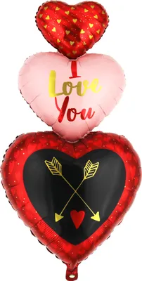 Immagine prodotto di Palloncino in foil a forma di tre cuori, I love you rosa rosso nero, 54 x 115 cm