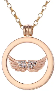 Produktbild von Morella Damen Halskette gold 70 cm Edelstahl mit Anhänger und Coin 33 mm Engelsflügel in Schmuckbeutel