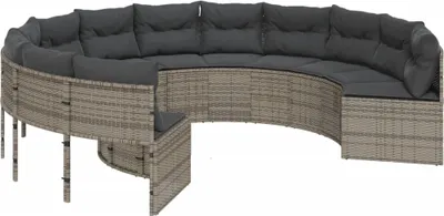 Image de vidaXL Canapé de jardin avec coussins Rond Gris Poly Rattan