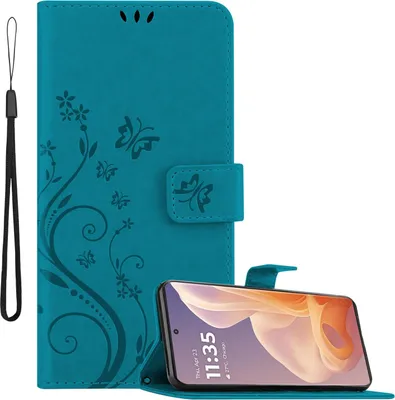 Immagine prodotto di Cadorabo cover per Motorola Moto G85 cover in FLORAL BLUE Cover protettiva con design floreale con chiusura magnetica, funzione stand e slot per carte di credito Book Case Cover