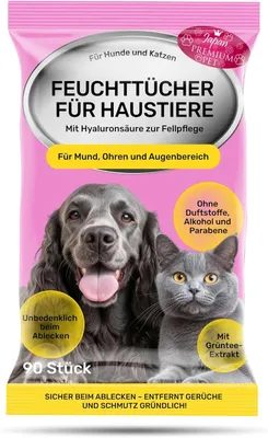 Produktbild von Japan Premium Pflegetücher Hund & Katze – 90 Feuchttücher für Augen, Ohren & Mund, sanfte Allzweck-Reinigungstücher für Haustiere