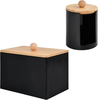 Produktbild von Wattestäbchenhalter 2 Stück, Kunststoff mit Holzdeckel, für Badezimmer
