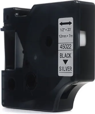 Image de JetWorld Replacement Dymo D1 Black-on-Silver Tape 12mm x 7m LM100, LM100+, LM200, LM300, LM400, LM420P, LM350, LM350D, LM360D, LM450D, LM260P, LM120P, LM500TS, LM160, LM210D, LM280, LM150, LM220 (45022) (S0720620)
