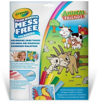 Obrázok produktu pre Sada na maľovanie – CRAYOLA – Color Wonder – Zvieracie priatelia – Kniha + 4 fixky – Od 3 rokov