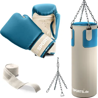 Obrázek produktu pro Boxovací pytel s příslušenstvím, béžovo-modrý set na trénink