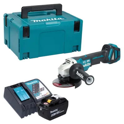 Image de Meuleuse d'angle sans fil Makita DGA 517 Z 18 V 125 mm sans balais + 1 batterie 9,0 Ah + chargeur + Makpac