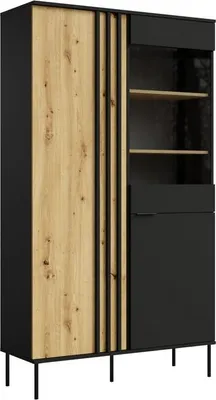 Produktbild von Kondela Doppeltürige Vitrine Rimina 2D - Schwarz Onyx / Eiche Artisan