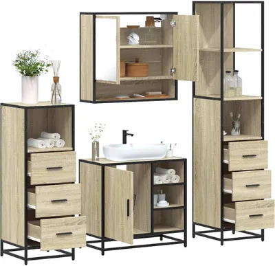 Obrázok produktu pre Maison Exclusive - 4-dielna súprava kúpeľňových skriniek sonoma kompozitné drevo