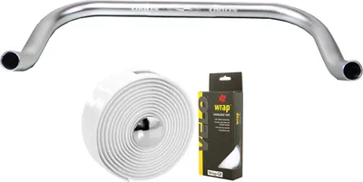 Produktbild von Bullhorn Fixie Singlespeed Lenker [Silber 400 mm] mit Lenkerband Weiss