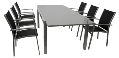 Produktbild von Sitzgruppe Gartengarnitur Tisch Stuhl 7-teilig Alu/Textil schwarz