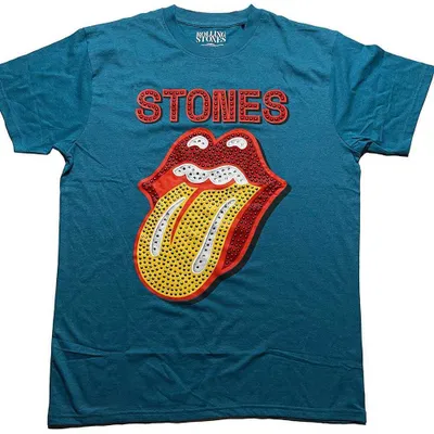 Zdjęcie produktu dla The Rolling Stones Dia Tongue (Embellished) Teal Blue L Koszulka