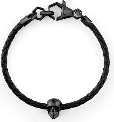 Image de Bracelet Philipp Plein pour homme, cuir noir et acier inoxydable PJYEA15BU