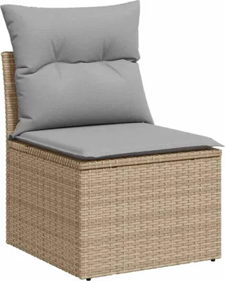 Image de Ensemble de canapés de jardin vidaXL, 7 pièces, beige et gris, 55 x 55 x 37 cm, polyrotin