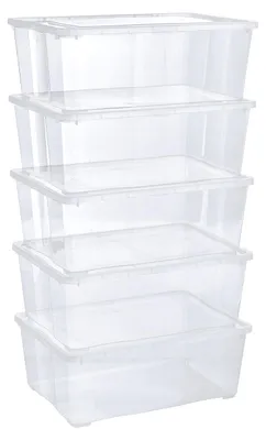Image de Boîtes de rangement 5 x 10 l avec couvercles transparents - boîtes transparentes empilables