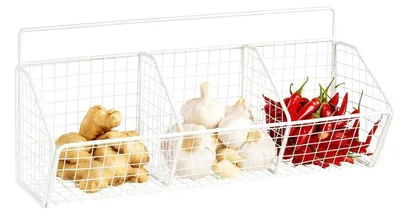 Produktbild von Wandkorb Metall Weiß mit 3 Fächern Hängekorb Küche ohne Bohren