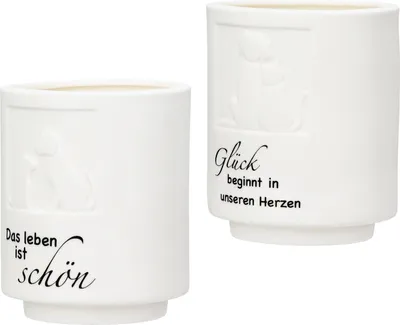 Image de Gilde Windlicht, zylindrisch, "Tierliebe", Spruch, Porzellan, weiß, VE 4, 2fach sortiert, H. 11 cm, D. 9 cm
