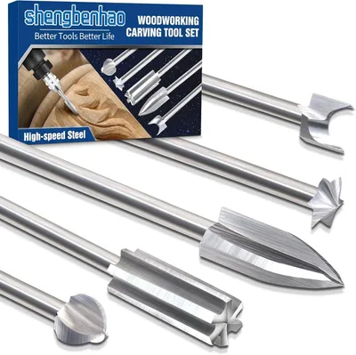 Imagen del producto de Herramienta para trabajar la madera con 5 cabezales de corte, con un vástago de 3 mm, ideal para trabajos de talla de madera para aficionados