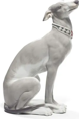 Obrázek produktu pro Casa Padrino porcelánová soška šedý / bílý chrt 11 x v. 30 cm - Ručně malovaná dekorativní figurka