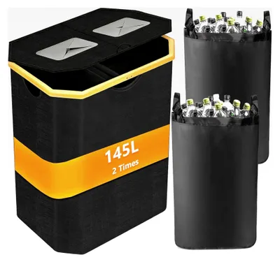 Produktbild von 145L Pfandflaschen Sammelbehälter mit Deckel, multifunktionale Körbe und Behälter, Wäschekorb, Müllsackständer, Flaschenorganizer, Altglas Sammelbehälter, Recyclingbehälter, Sammelbehälter für die Küche.