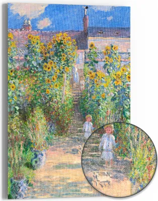 Produktbild von DEQOART Hybrid Leinwand Bild 60x90 cm 'Sonnenblumenweg' Wandbild Glas flach modern