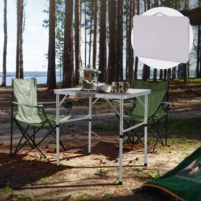 Obrázek produktu pro ML-Design skládací kempingový stůl, 75x55x68/32,5 cm, stříbrný, z hliníku