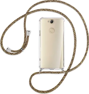 Produktbild von Handykette Backcover-Schutzhülle mit Band (Metall silberfarben) für Sony Xperia XA2 Plus - braun+beige